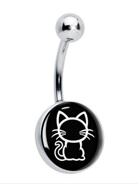 Black and White Kitty Cat Belly Ring